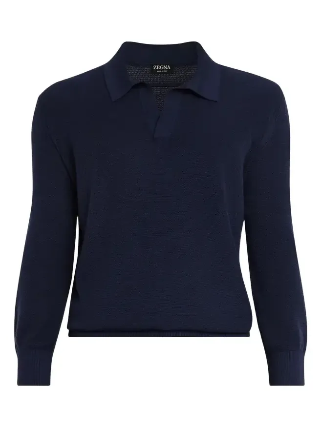 Zegna Men's Cashmere and Mulberry Silk Waffle Knit Polo Sweater