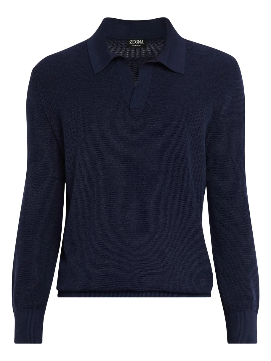 Men's Cashmere and Mulberry Silk Waffle Knit Polo Sweater Men's Cashmere and Mulberry Silk Waffle Knit Polo Sweater