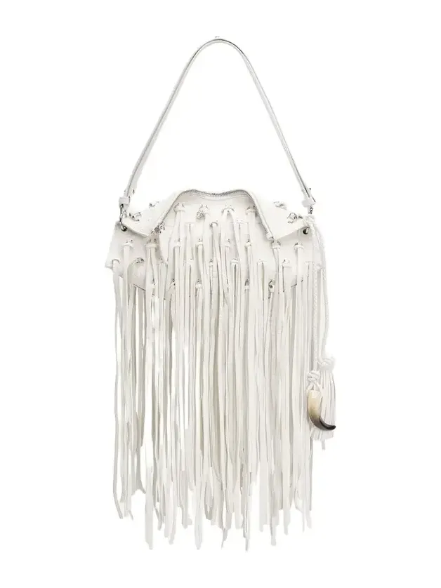 Fringed Croc-Embossed Leather Shoulder Bag