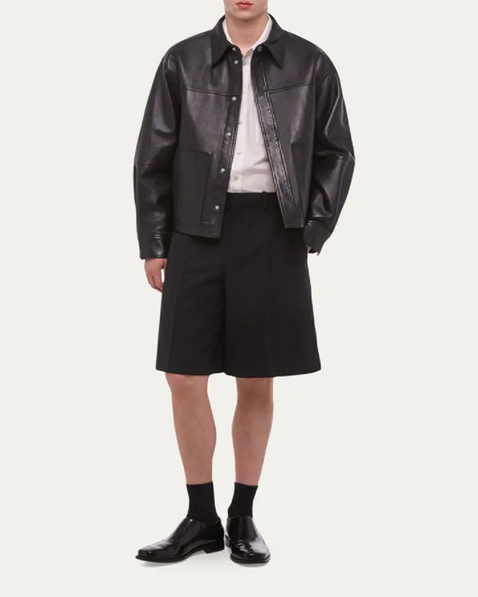 Helmut Lang Men's Bonded Leather Snap-Front Jacket | Thumbnail 2 Helmut Lang Men's Bonded Leather Snap-Front Jacket | Thumbnail 2
