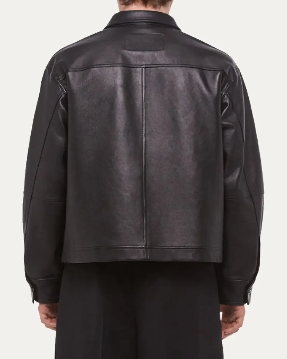 Helmut Lang Men's Bonded Leather Snap-Front Jacket | Thumbnail 3 Helmut Lang Men's Bonded Leather Snap-Front Jacket | Thumbnail 3