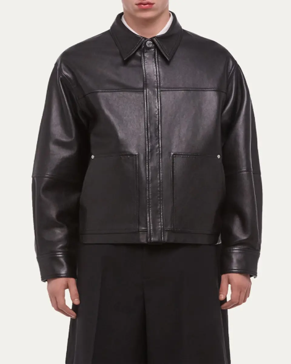 Helmut Lang Men's Bonded Leather Snap-Front Jacket | Thumbnail 4 Helmut Lang Men's Bonded Leather Snap-Front Jacket | Thumbnail 4