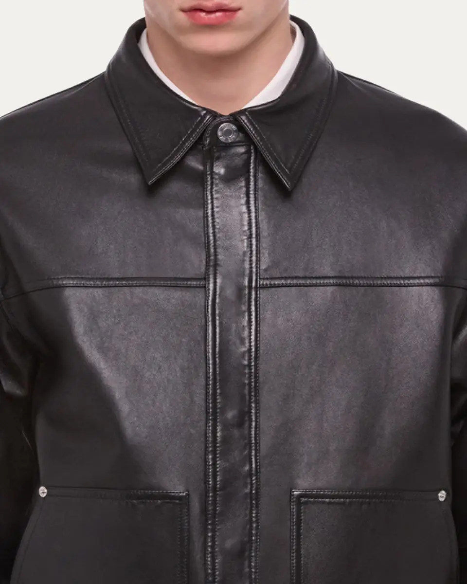 Helmut Lang Men's Bonded Leather Snap-Front Jacket | Thumbnail 5 Helmut Lang Men's Bonded Leather Snap-Front Jacket | Thumbnail 5