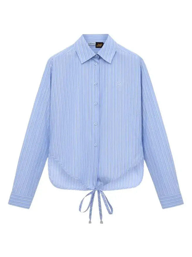 x Paula's Ibiza Striped Cotton Button-Down Wrap Shirt x Paula's Ibiza Striped Cotton Button-Down Wrap Shirt