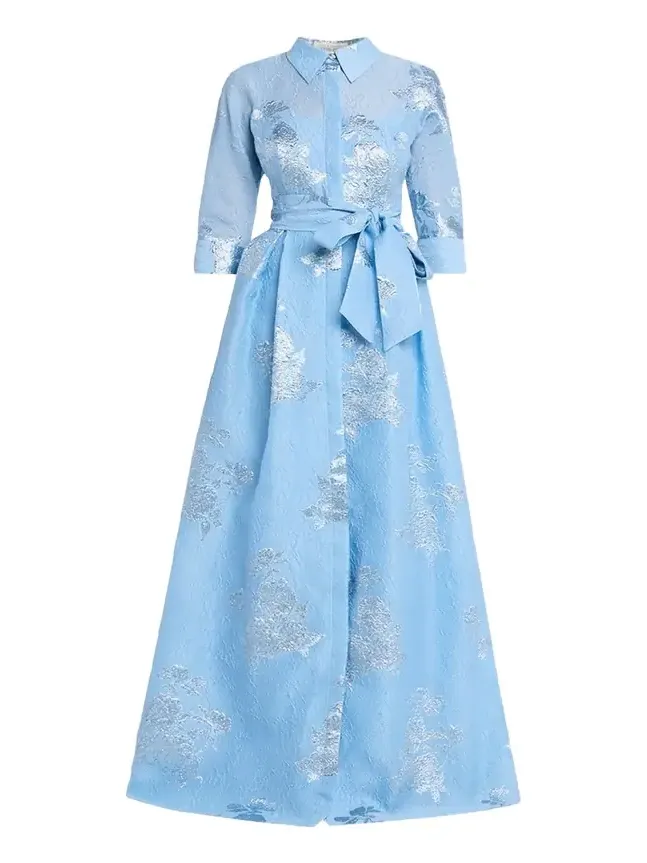 Metallic Jacquard Collared Long Dress Metallic Jacquard Collared Long Dress