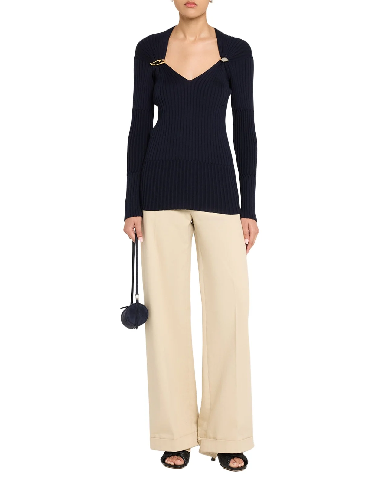 Claw Embellished Cashmere-Silk Rib Sweater Claw Embellished Cashmere-Silk Rib Sweater