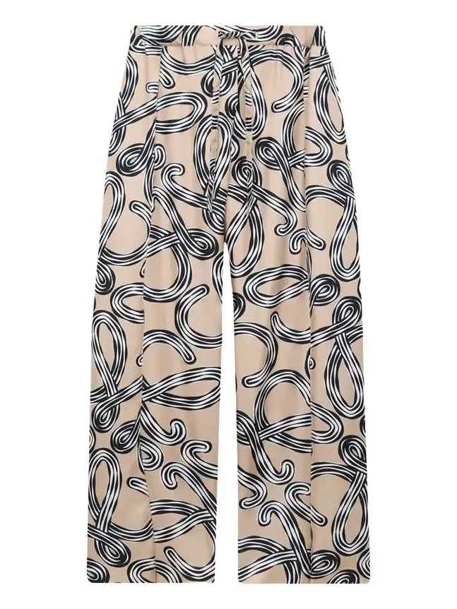 x Paula's Ibiza Abstract-Print Silk Wide-Leg Pull-On Trousers x Paula's Ibiza Abstract-Print Silk Wide-Leg Pull-On Trousers