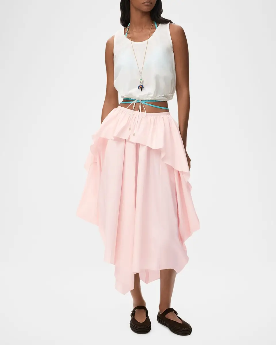 Loewe x Paula's Ibiza Layered Ruffle Cotton Midi Skirt | Thumbnail 6