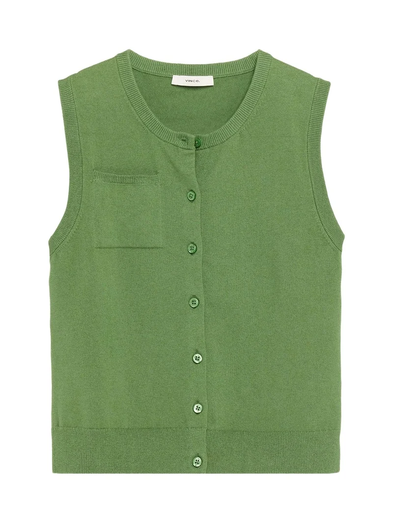 Vince Sleeveless Patch Pocket Cardigan