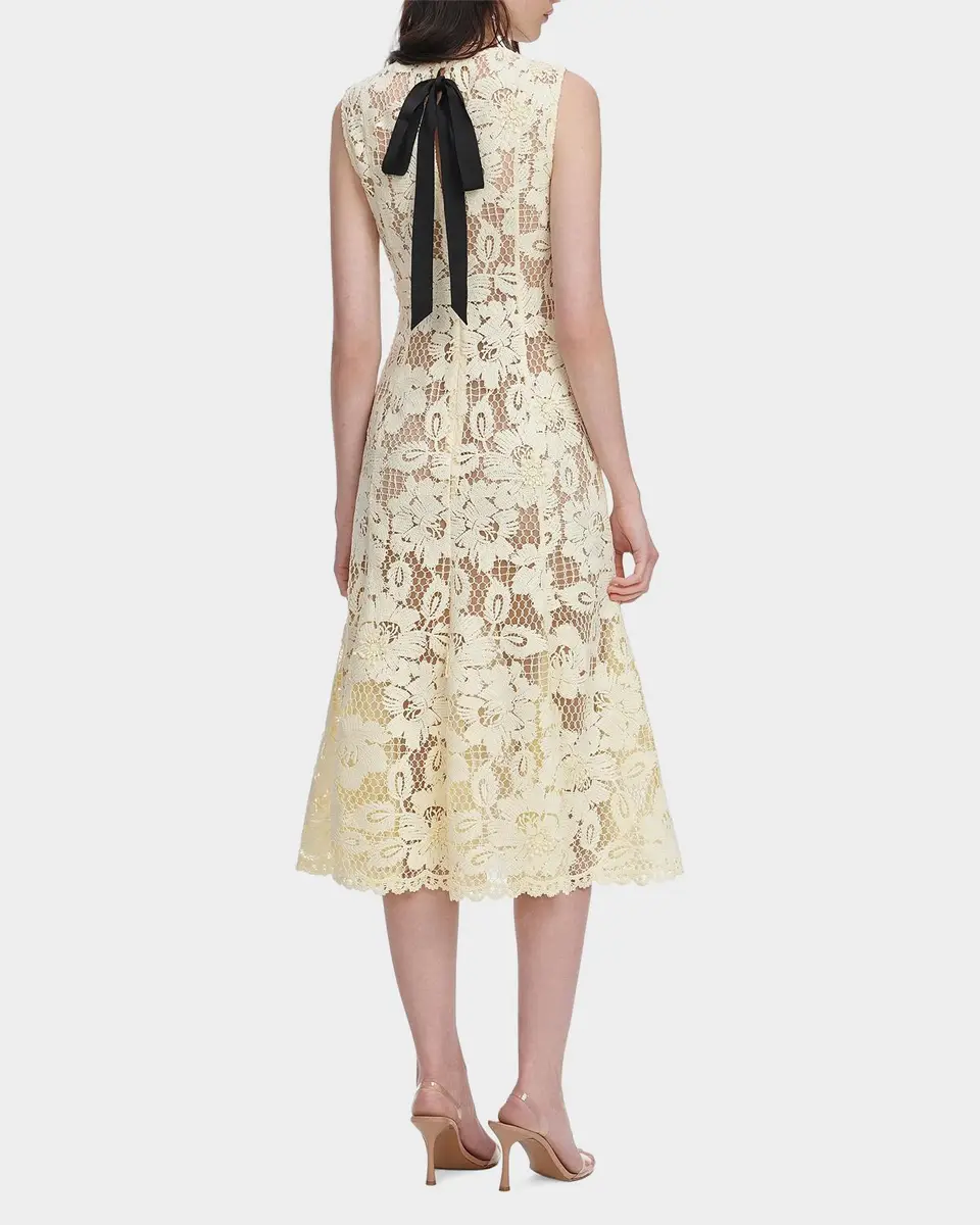 Self-Portrait Crochet Lace Midi Dress | Thumbnail 3