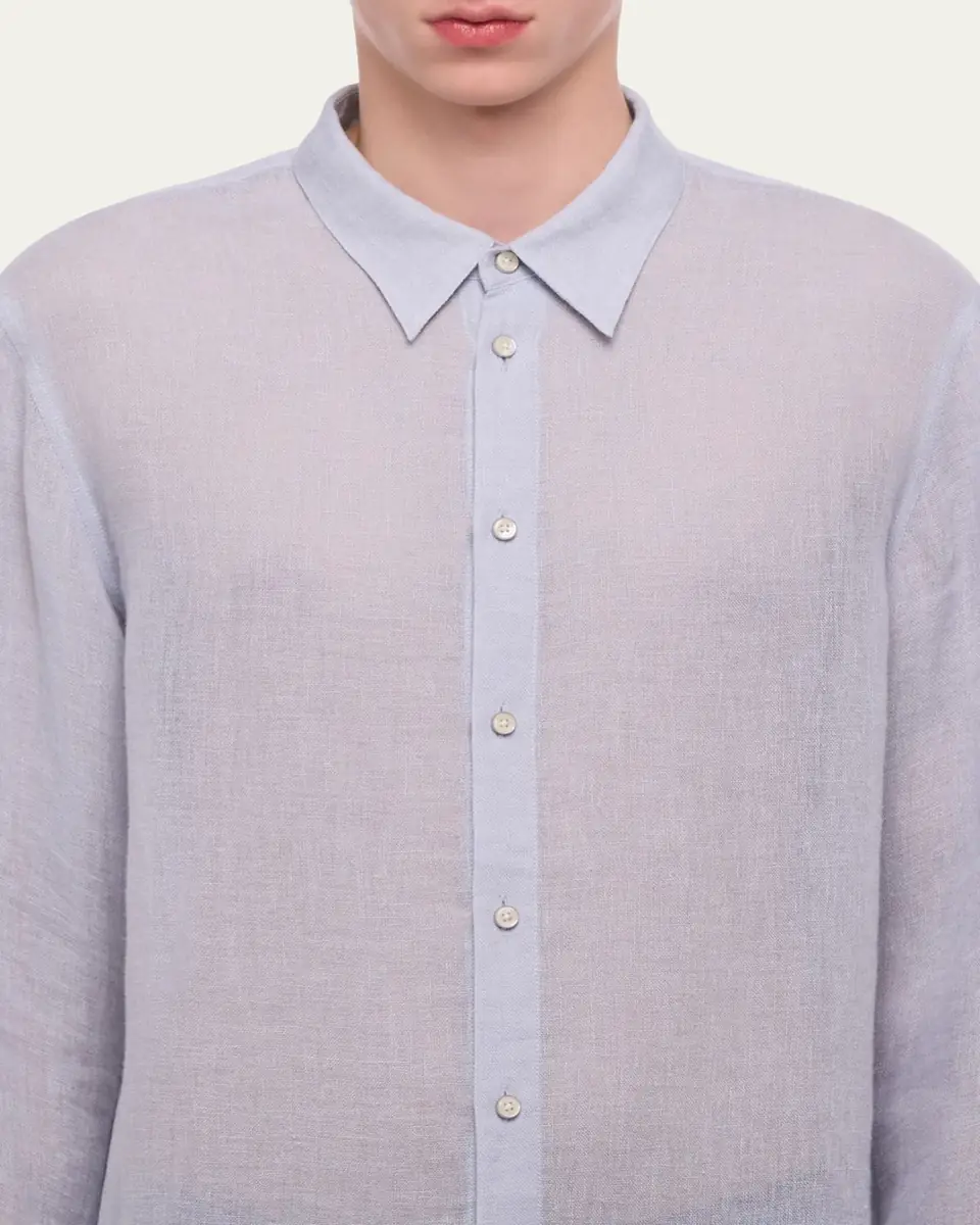 Helmut Lang Men's Relaxed Fit Linen Button-Down Shirt | Thumbnail 5 Helmut Lang Men's Relaxed Fit Linen Button-Down Shirt | Thumbnail 5