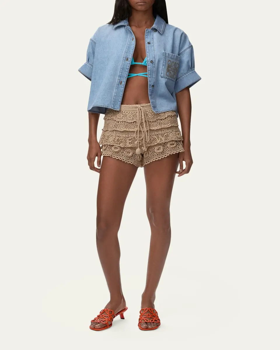 Loewe x Paula's Ibiza Tiered Ruffle Crochet Pull-On Shorts | Thumbnail 2