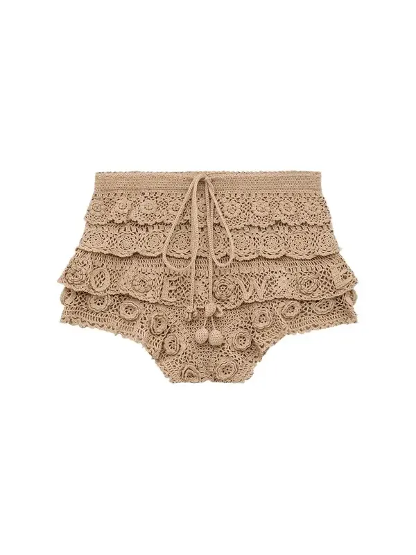 x Paula's Ibiza Tiered Ruffle Crochet Pull-On Shorts