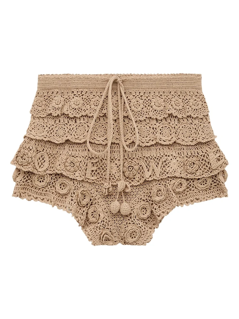 Loewe x Paula's Ibiza Tiered Ruffle Crochet Pull-On Shorts
