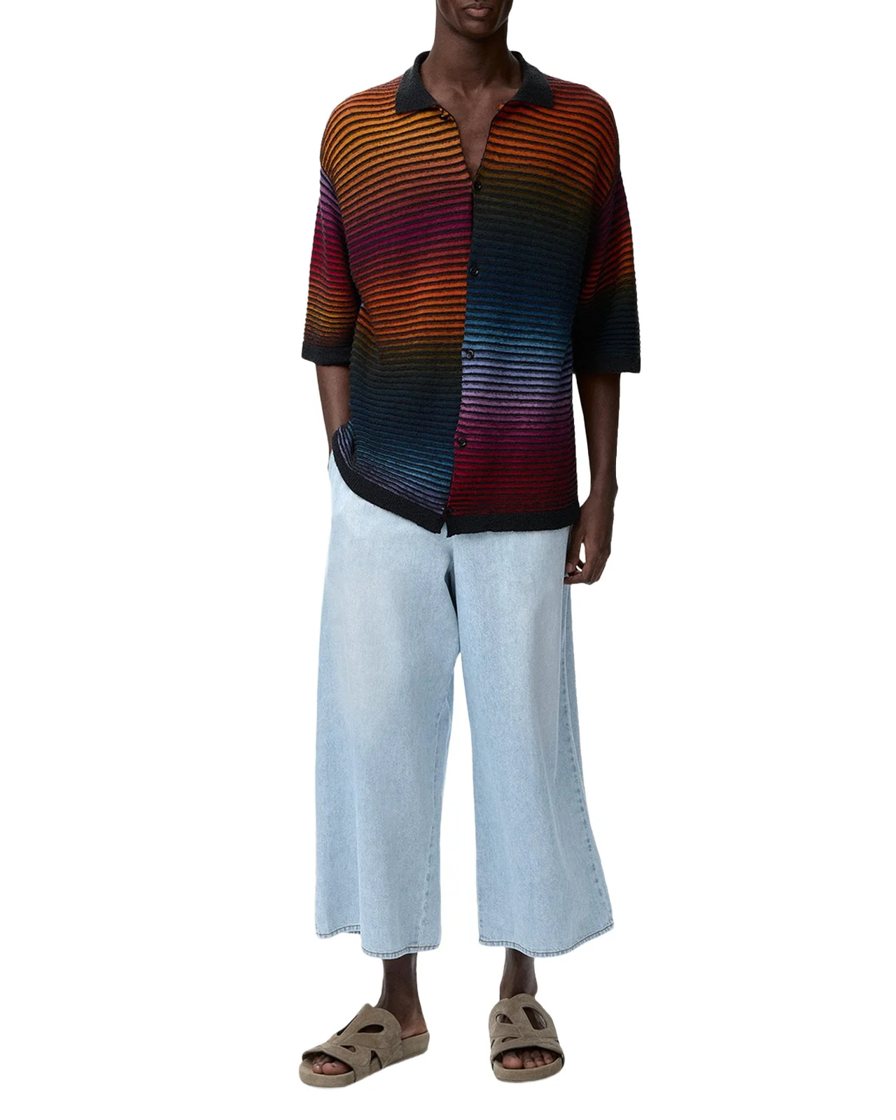 x Paula's Ibiza Men's Denim Cropped Wide-Leg Drawstring Pants