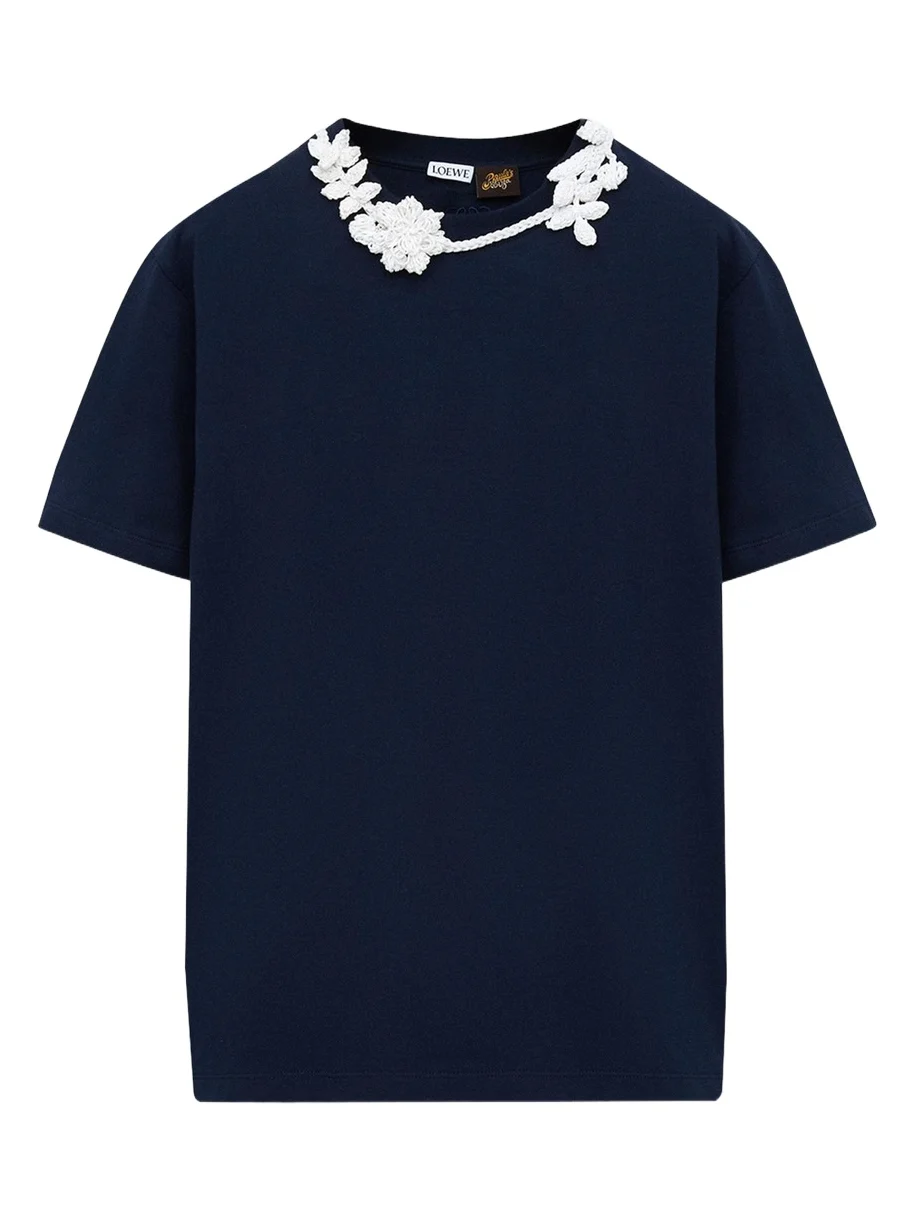 Loewe x Paula's Ibiza Floral Crochet-Collar Short-Sleeve T-Shirt