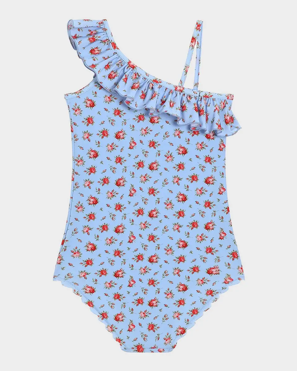 Dolce & Gabbana Girl's Floral-Print Ruffle One-Piece Swimsuit, Size 8-14 | Thumbnail 2