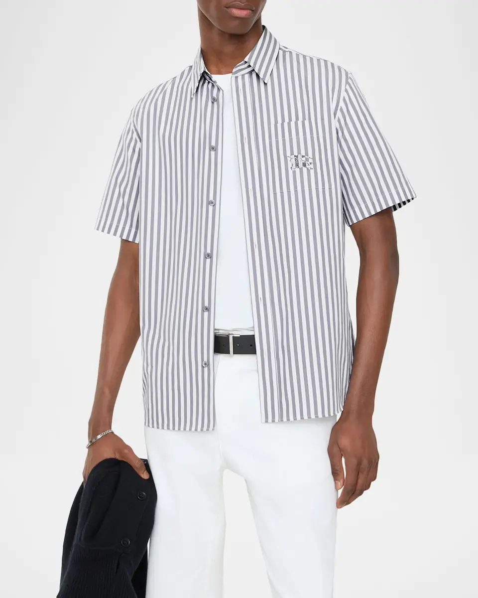Burberry Men's Robert Pinstripe Cotton EKD Pocket Short-Sleeve Shirt | Thumbnail 2 Burberry Men's Robert Pinstripe Cotton EKD Pocket Short-Sleeve Shirt | Thumbnail 2
