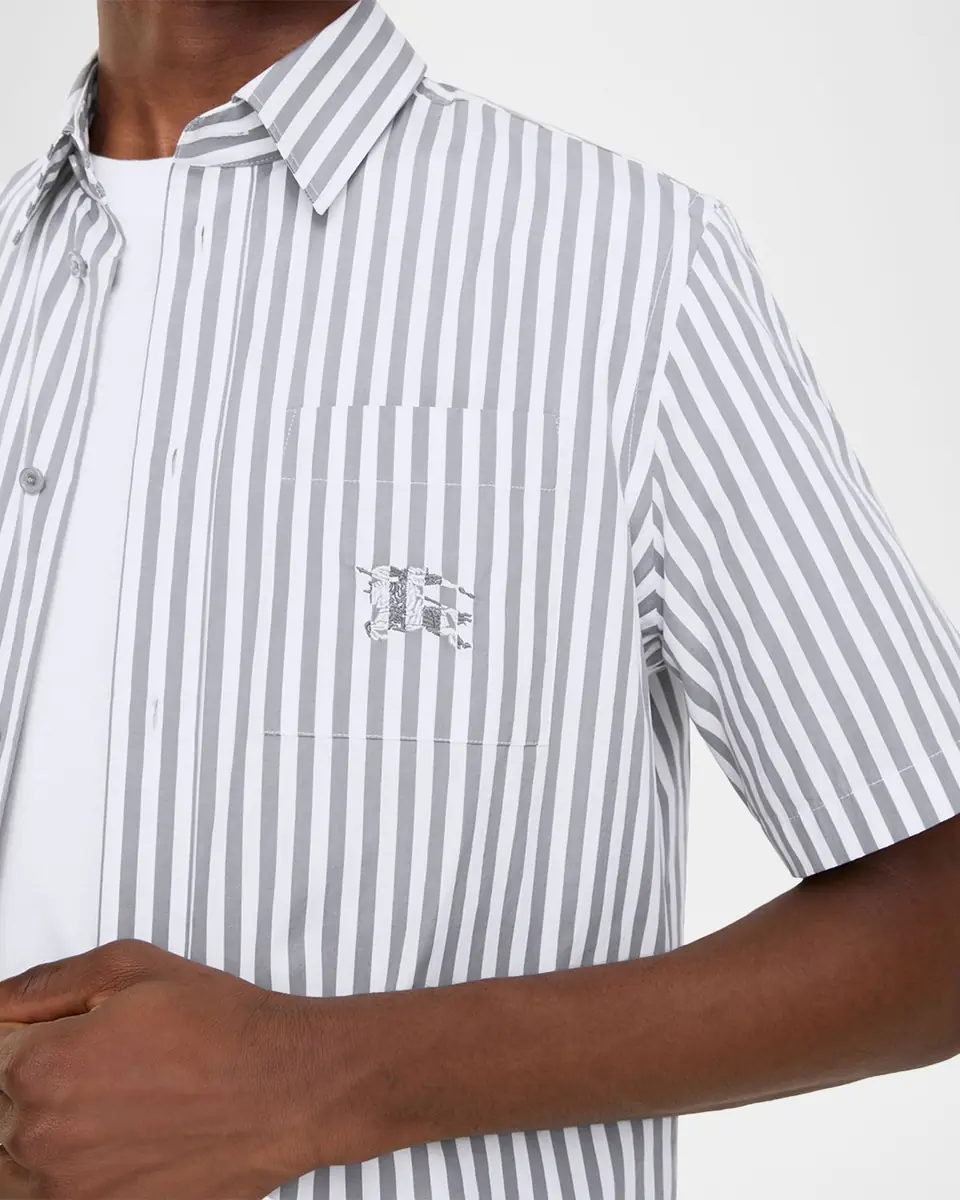 Burberry Men's Robert Pinstripe Cotton EKD Pocket Short-Sleeve Shirt | Thumbnail 3 Burberry Men's Robert Pinstripe Cotton EKD Pocket Short-Sleeve Shirt | Thumbnail 3