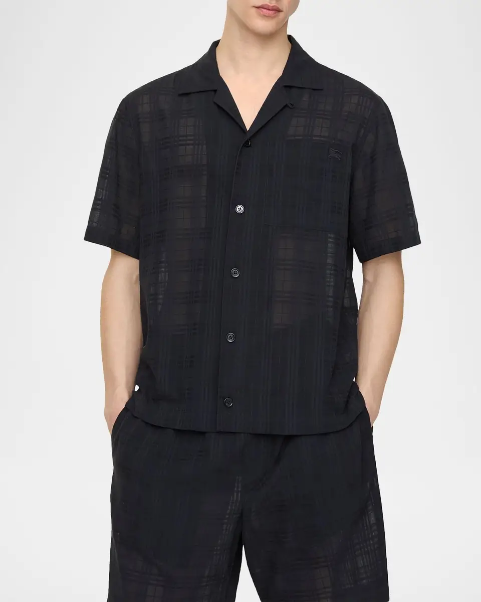 Burberry Men's Hugh Sheer Cotton Check Camp Shirt | Thumbnail 2 Burberry Men's Hugh Sheer Cotton Check Camp Shirt | Thumbnail 2