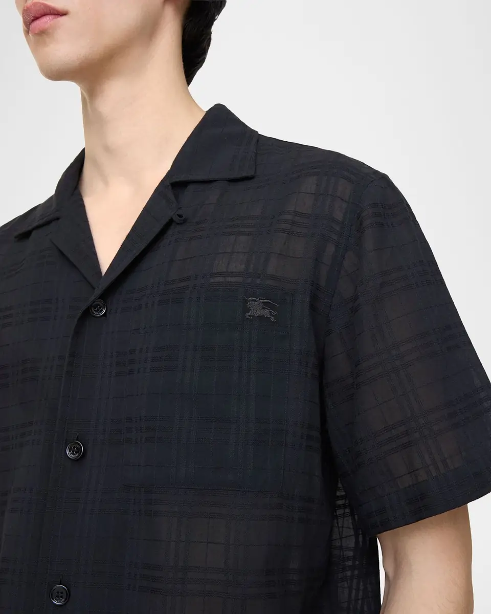 Burberry Men's Hugh Sheer Cotton Check Camp Shirt | Thumbnail 3 Burberry Men's Hugh Sheer Cotton Check Camp Shirt | Thumbnail 3