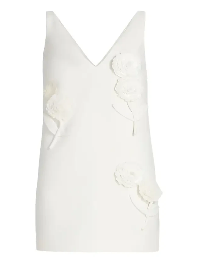 Embellished Flower Crepe Mini Dress