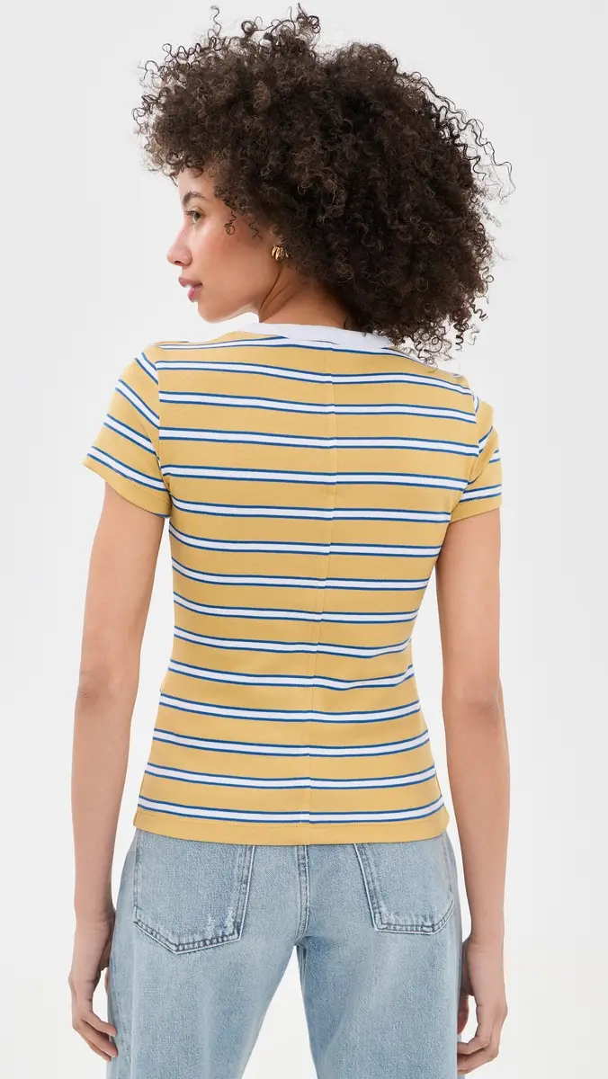 Madewell The '90s Crewneck Tee in Compact Cotton Yellow x Blue Stripe | Thumbnail 3 Madewell The '90s Crewneck Tee in Compact Cotton Yellow x Blue Stripe | Thumbnail 3