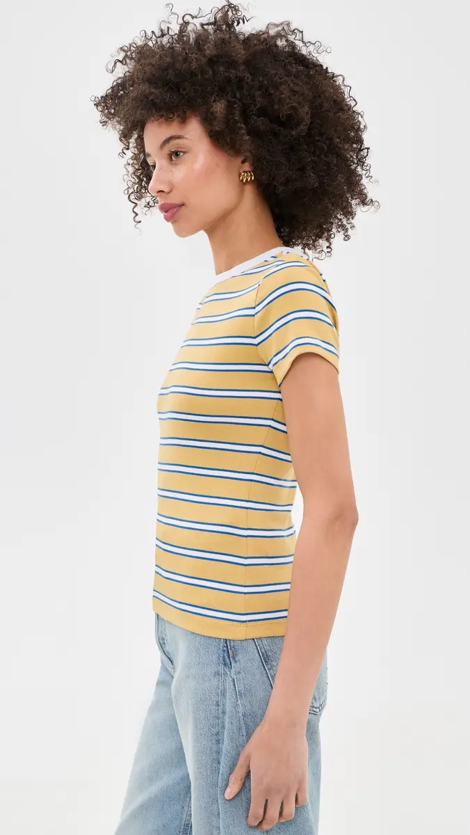 Madewell The '90s Crewneck Tee in Compact Cotton Yellow x Blue Stripe | Thumbnail 4 Madewell The '90s Crewneck Tee in Compact Cotton Yellow x Blue Stripe | Thumbnail 4