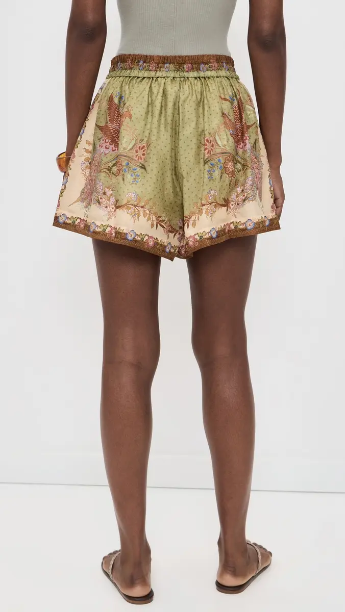Zimmermann Indra Relaxed Silk Shorts Khaki Scarf Floral | Thumbnail 3 Zimmermann Indra Relaxed Silk Shorts Khaki Scarf Floral | Thumbnail 3