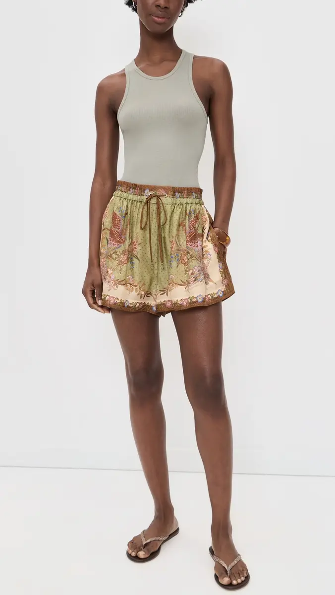 Zimmermann Indra Relaxed Silk Shorts Khaki Scarf Floral | Thumbnail 5 Zimmermann Indra Relaxed Silk Shorts Khaki Scarf Floral | Thumbnail 5