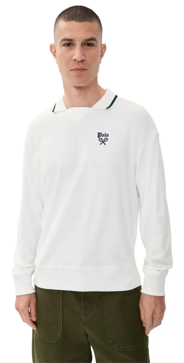 Polo Ralph Lauren Tennis Logo Polo Sweatshirt White | Image 1 Polo Ralph Lauren Tennis Logo Polo Sweatshirt White | Image 1