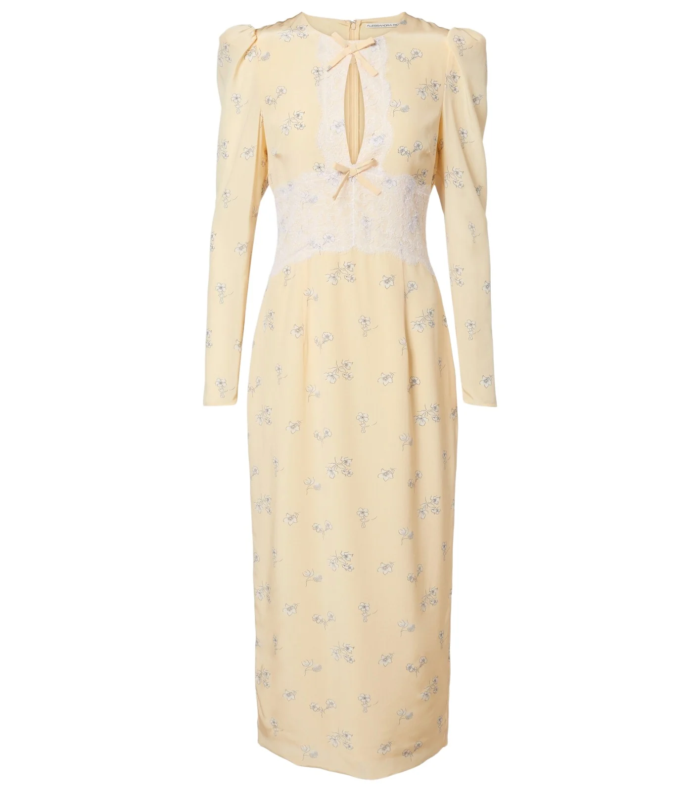 Lace-trimmed floral silk midi dress