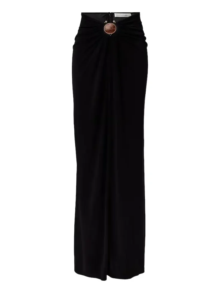 Embellished gathered jersey maxi skirt