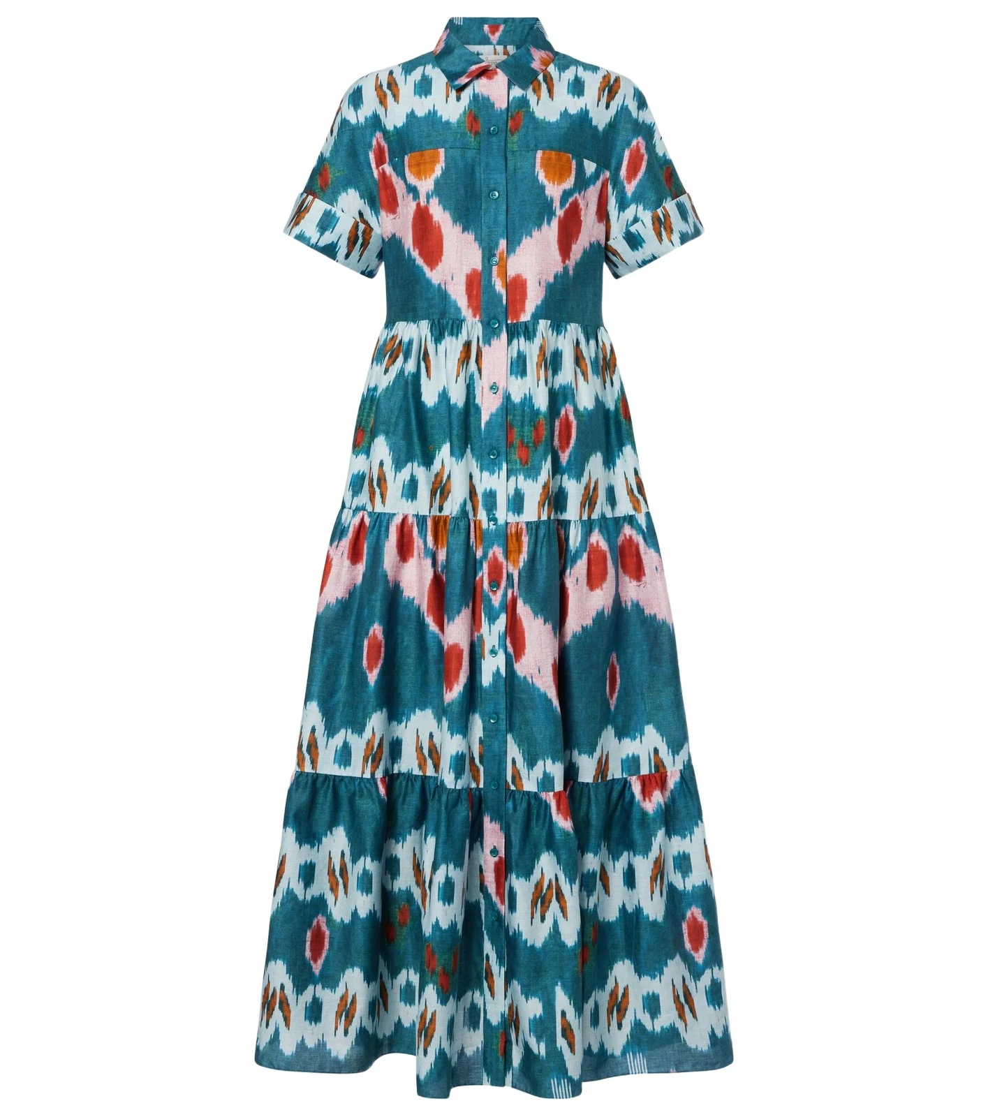 Printed tiered cotton shirt dress