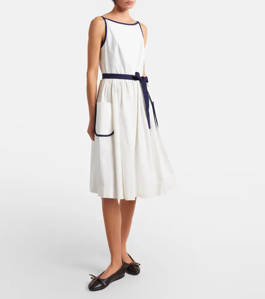 Prada Cotton and linen midi dress | Thumbnail 2 Prada Cotton and linen midi dress | Thumbnail 2