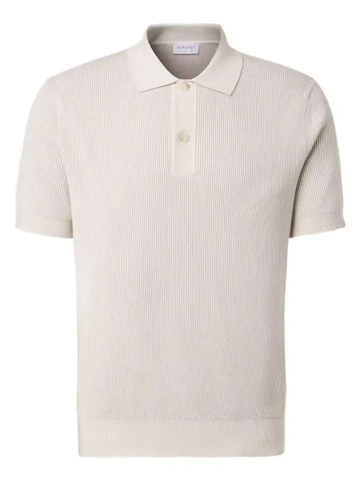 Ribbed-knit cotton polo shirt Ribbed-knit cotton polo shirt