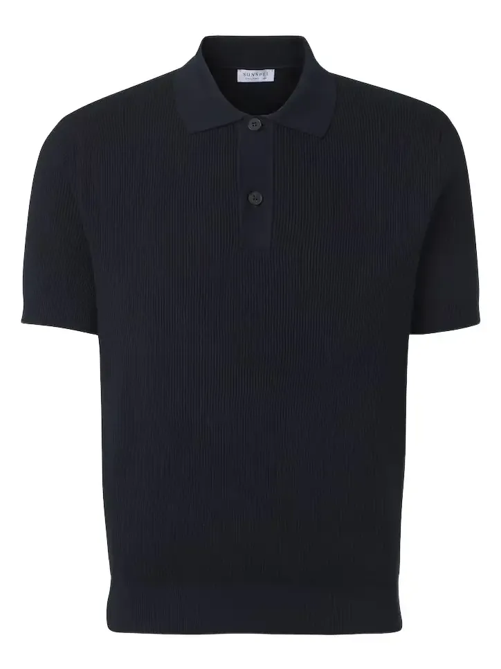 Ribbed-knit cotton polo shirt Ribbed-knit cotton polo shirt