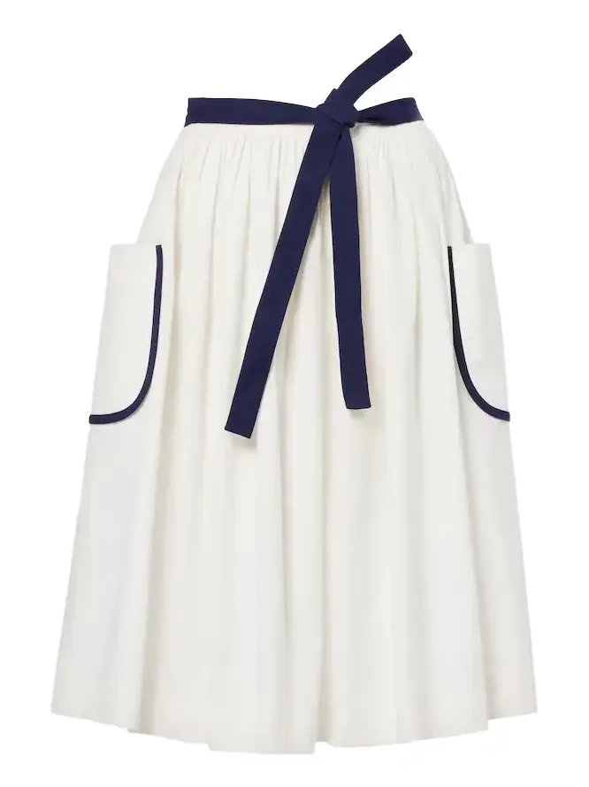 Belted cotton and linen midi skirt