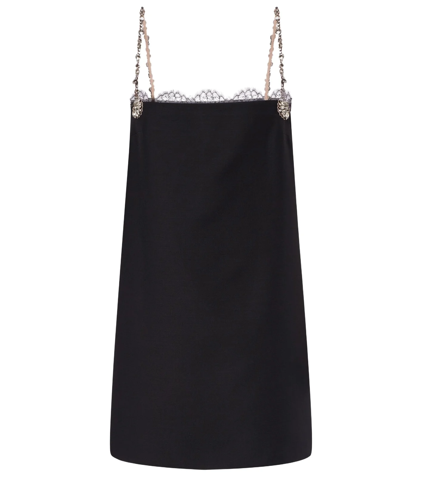 Crepe Couture embellished lace-trimmed minidress