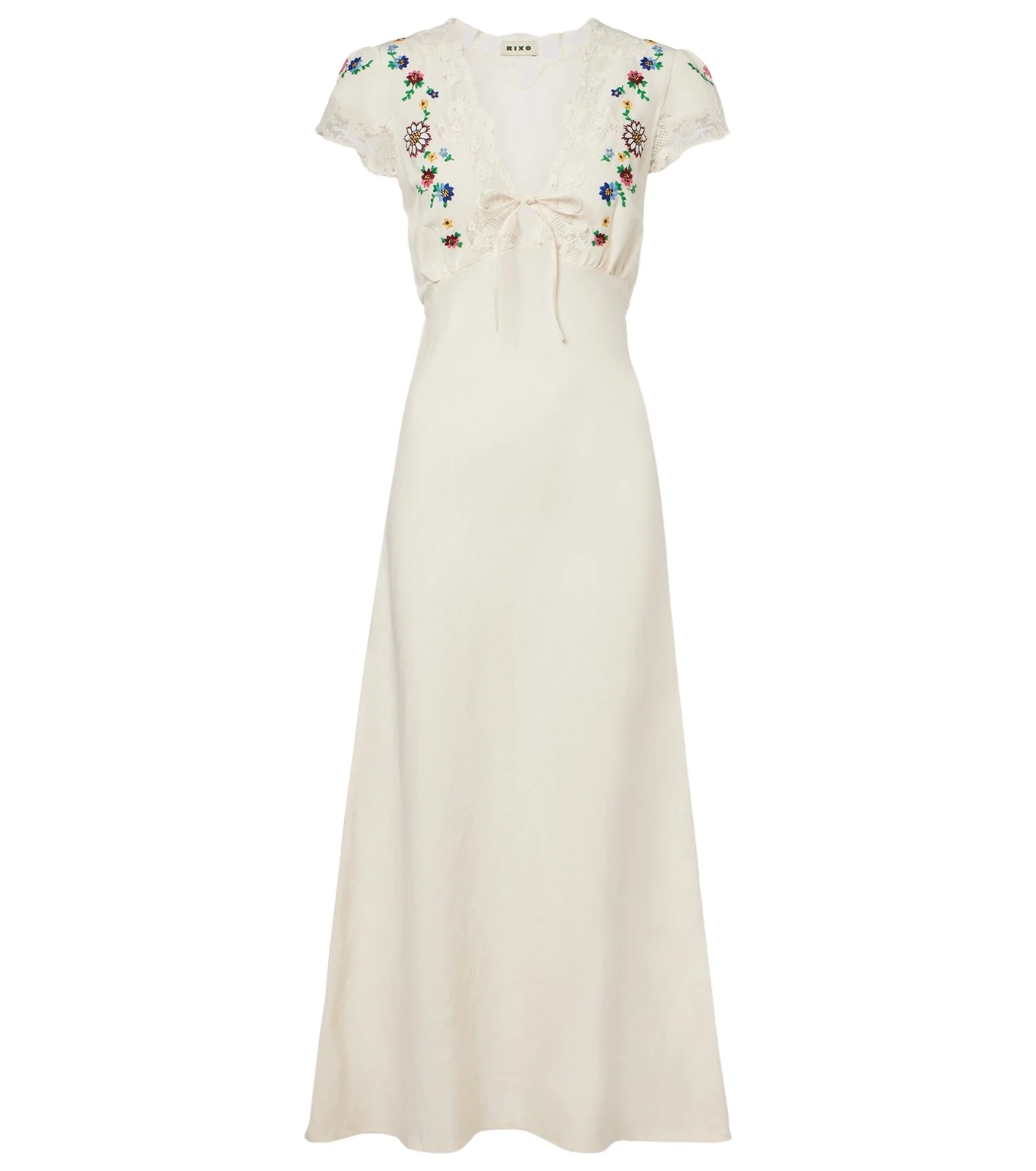 Amari embroidered linen-blend midi dress