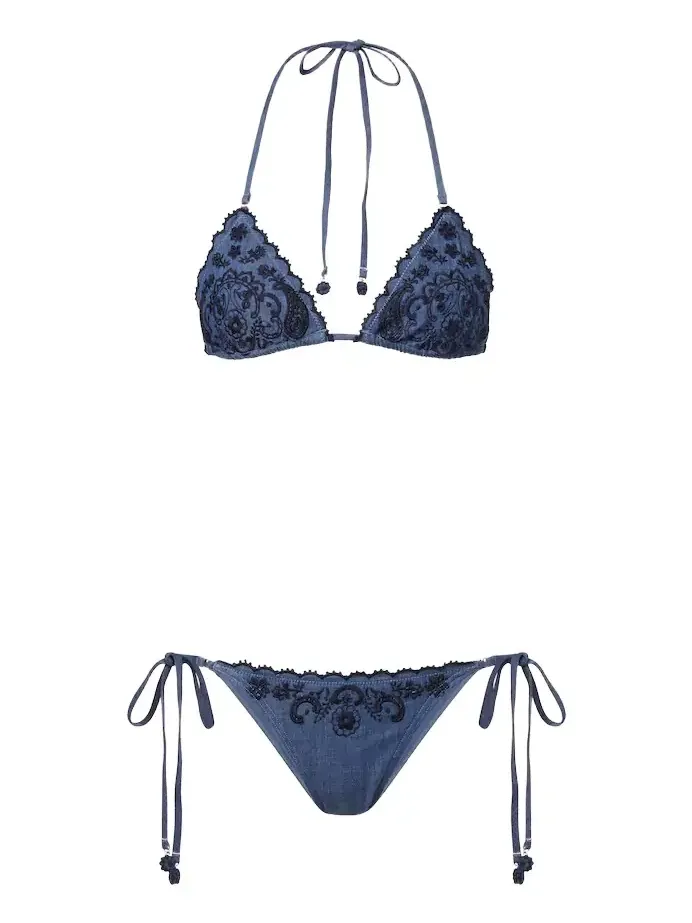 Zimmermann Aster embroidered denim bikini