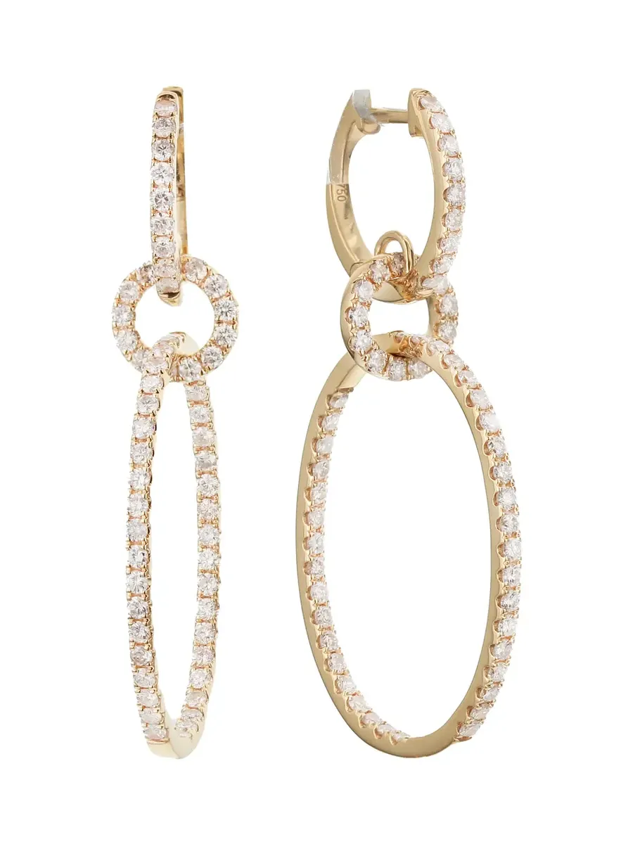 1.75ct Diamond 18K Gold Hoop Dangle Drop Earrings 1.75ct Diamond 18K Gold Hoop Dangle Drop Earrings