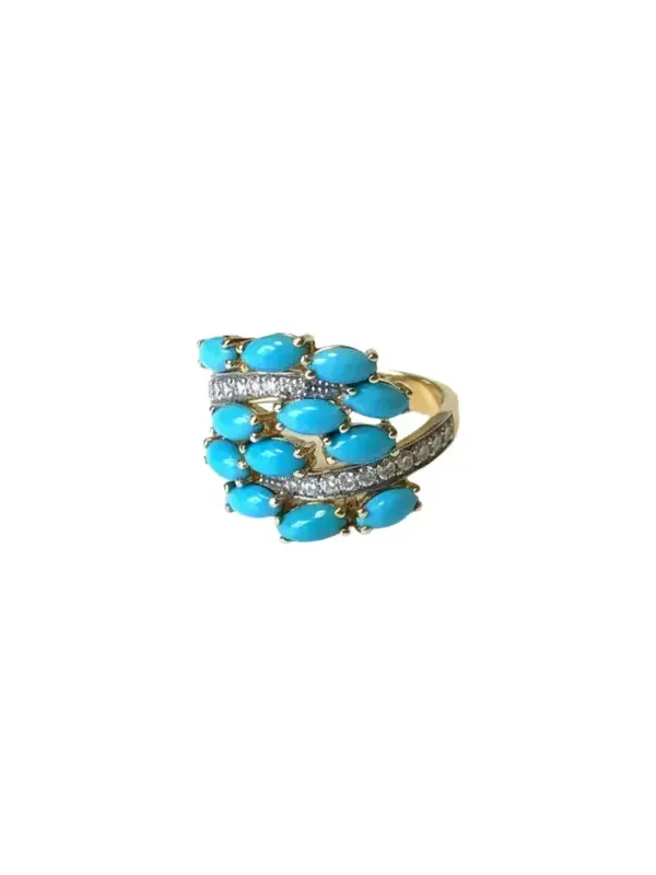 3.59ct Diamond Arizona Turquoise 18K Gold Cluster Ring