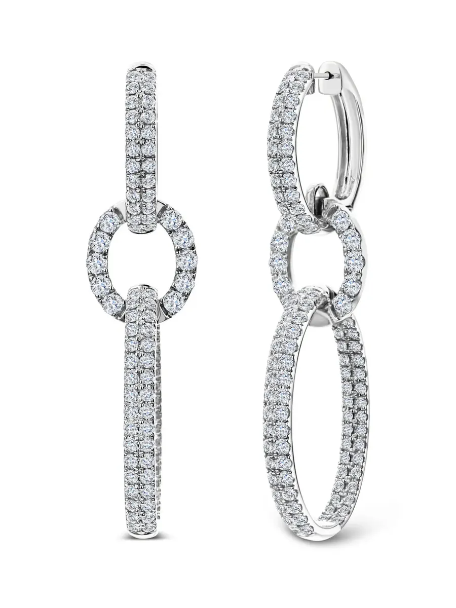 3.60ct Diamond 18K Gold Hoop Dangle Drop Earrings 3.60ct Diamond 18K Gold Hoop Dangle Drop Earrings