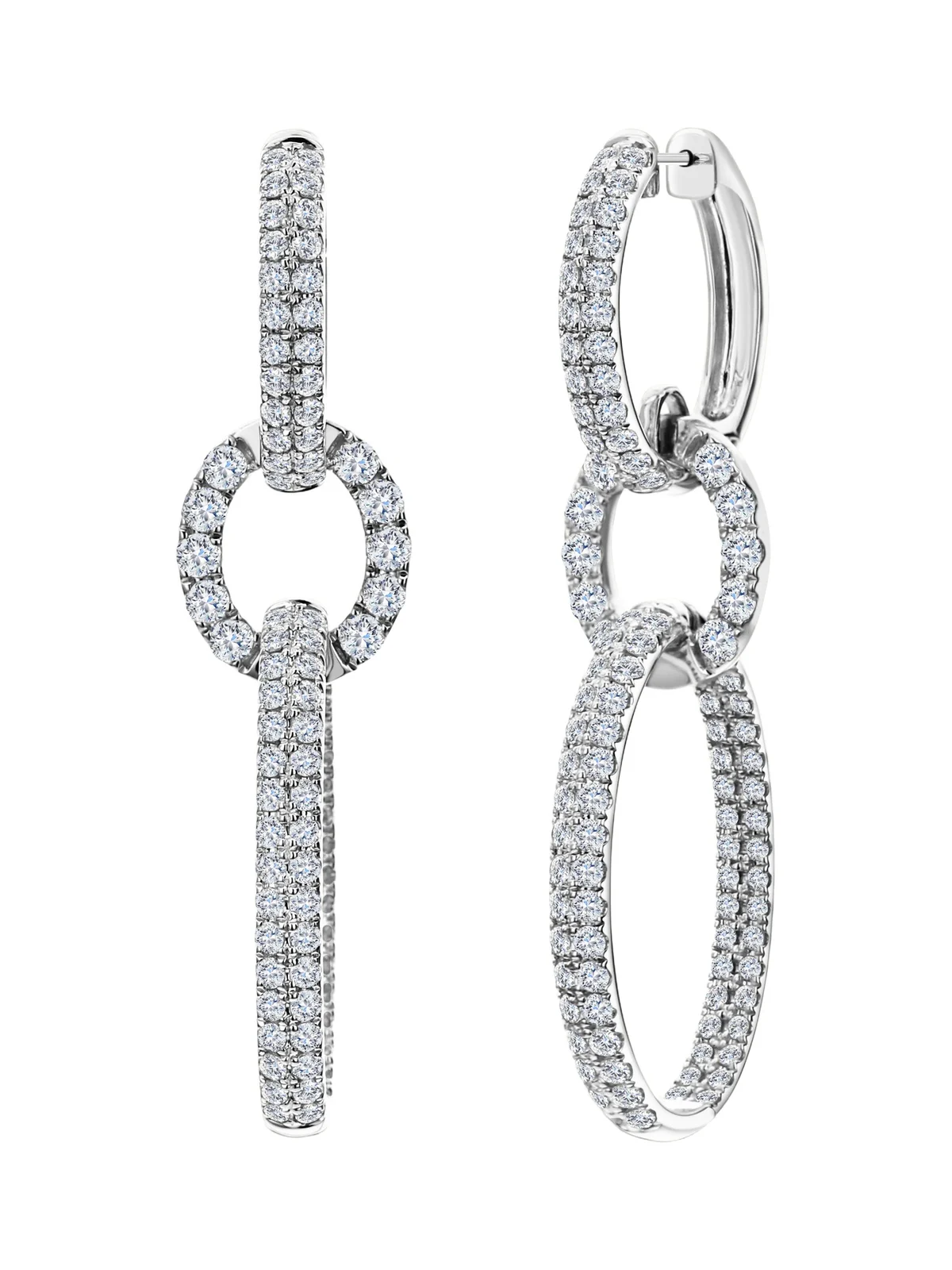 3.60ct Diamond 18K Gold Hoop Dangle Drop Earrings