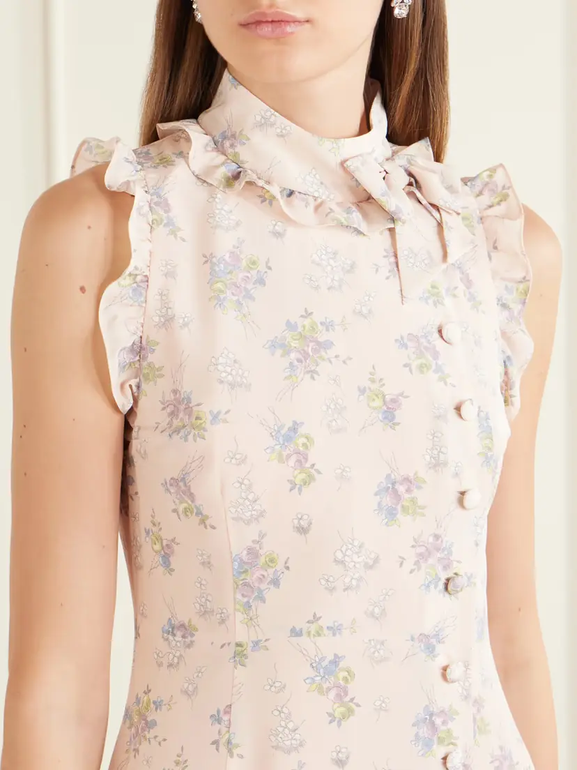 Alessandra Rich Ruffled Floral-print Silk Midi Dress | Thumbnail 4 Alessandra Rich Ruffled Floral-print Silk Midi Dress | Thumbnail 4