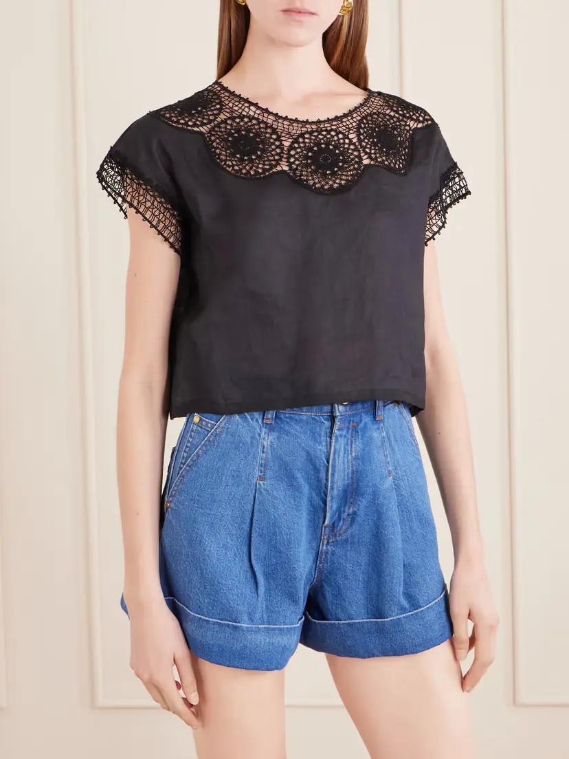 Nili Lotan Caila Crochet-trimmed Ramie Top | Thumbnail 3 Nili Lotan Caila Crochet-trimmed Ramie Top | Thumbnail 3