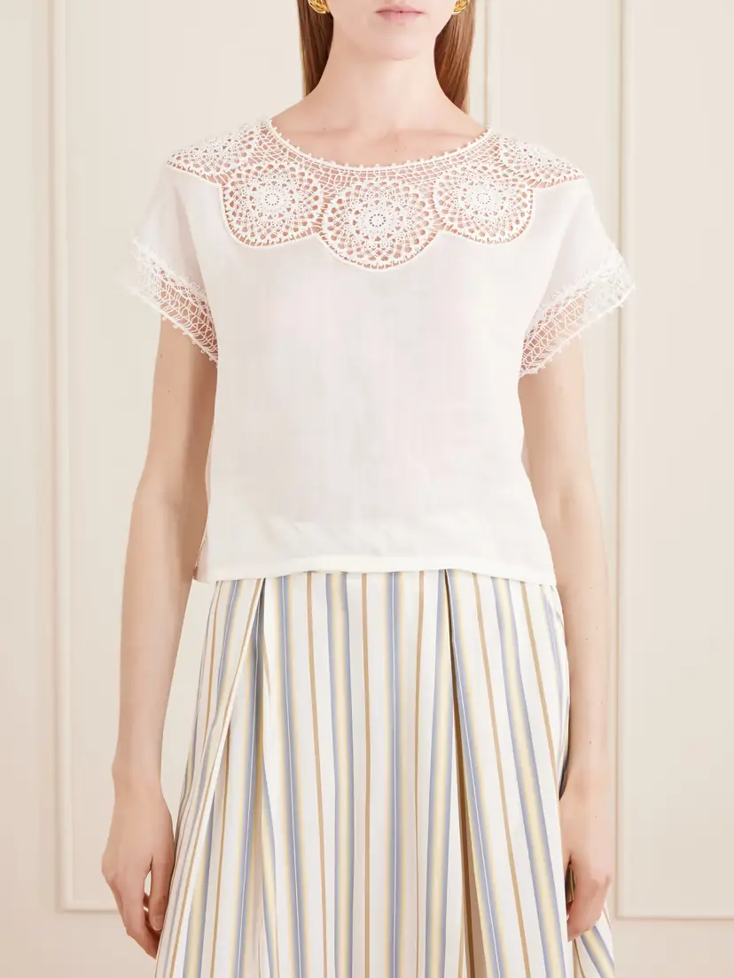 Nili Lotan Caila Crochet-knit Trimmed Ramie Top | Thumbnail 3 Nili Lotan Caila Crochet-knit Trimmed Ramie Top | Thumbnail 3