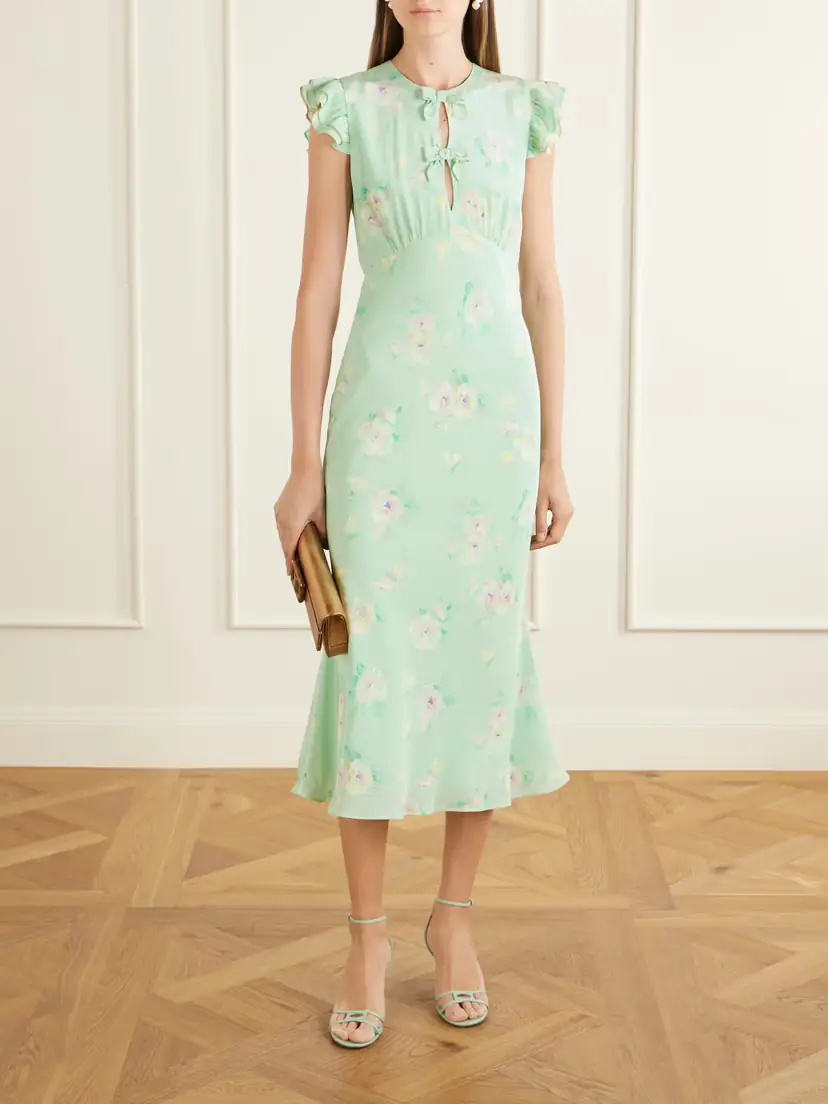 Alessandra Rich Floral-print Ruffle-trim Silk Midi Dress | Thumbnail 2 Alessandra Rich Floral-print Ruffle-trim Silk Midi Dress | Thumbnail 2