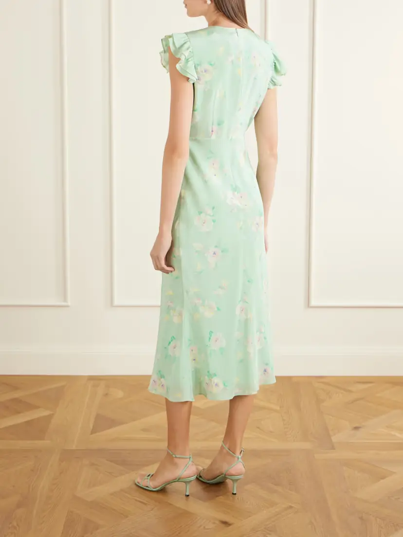 Alessandra Rich Floral-print Ruffle-trim Silk Midi Dress | Thumbnail 3 Alessandra Rich Floral-print Ruffle-trim Silk Midi Dress | Thumbnail 3
